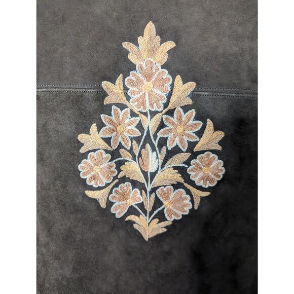 Vintage 70's Women's Suede Jacket Floral Embroidered Pointed Collar - Picture 4 of 11